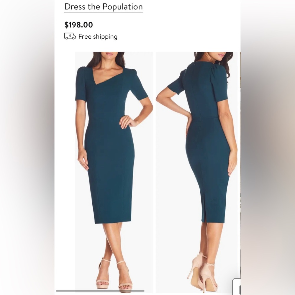 Ruth Asymmetrical Neck Midi Dress - Dress the Population -new with tags